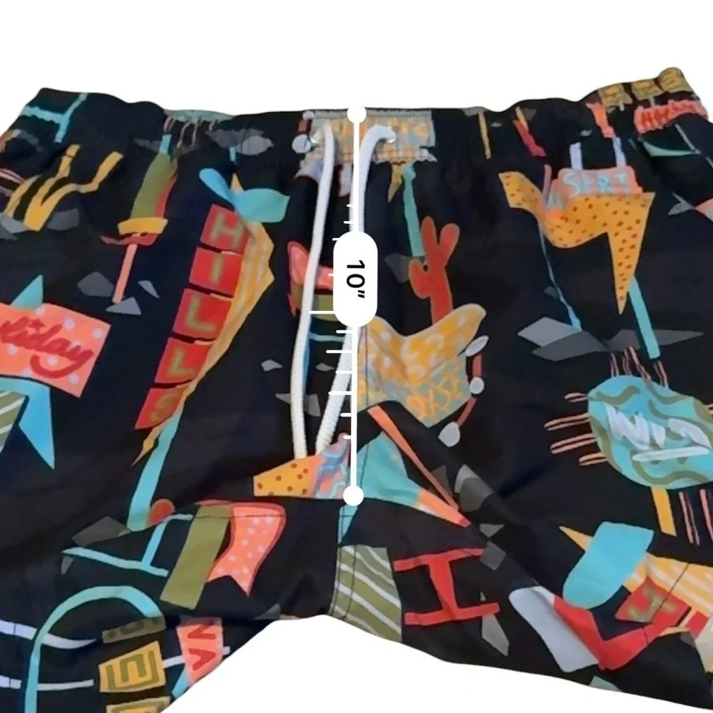 J.Crew Mens‎ Swim Trunks Small Black Retro Neon Sign Print 6